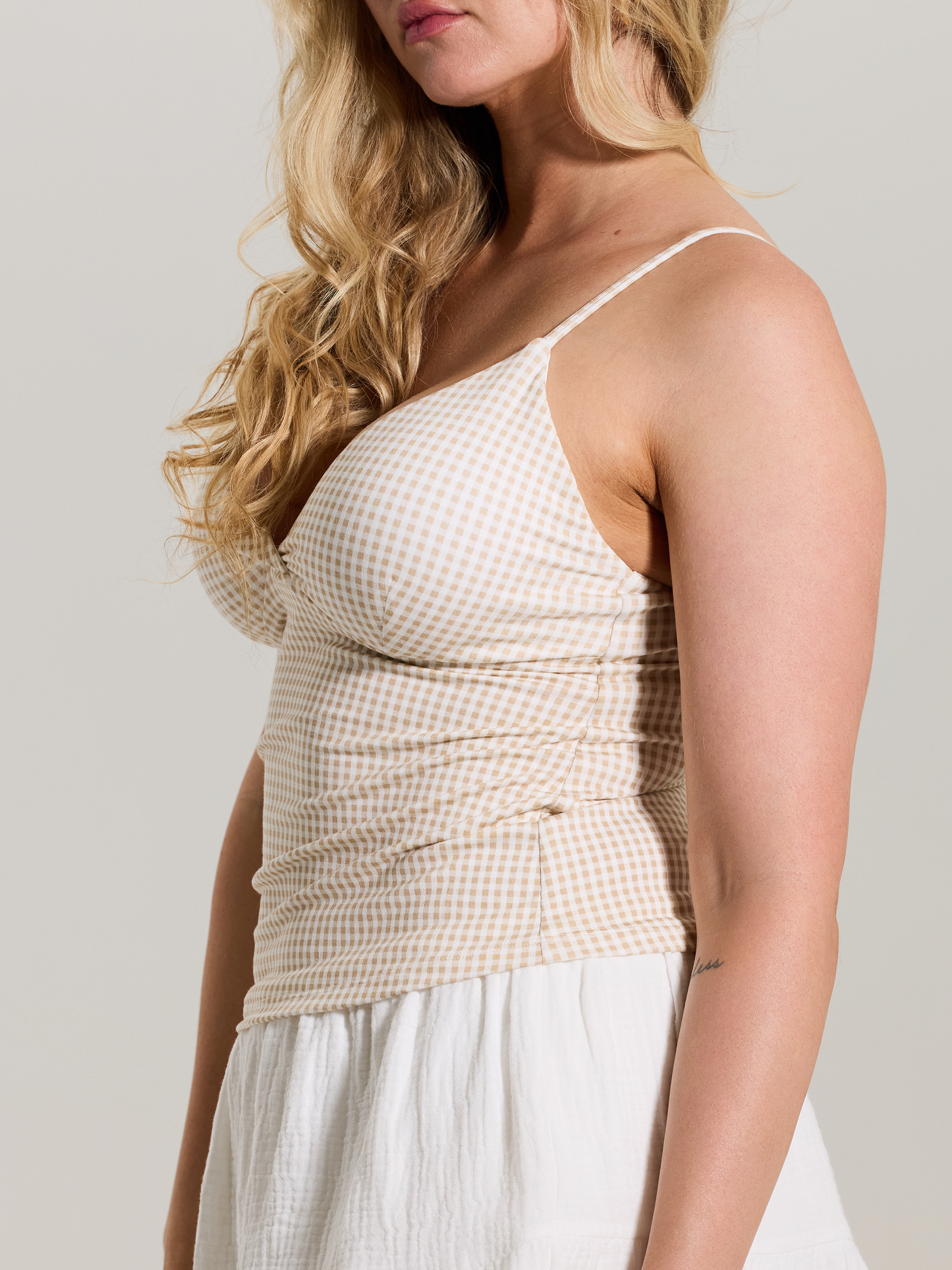 --Tan and White Gingham