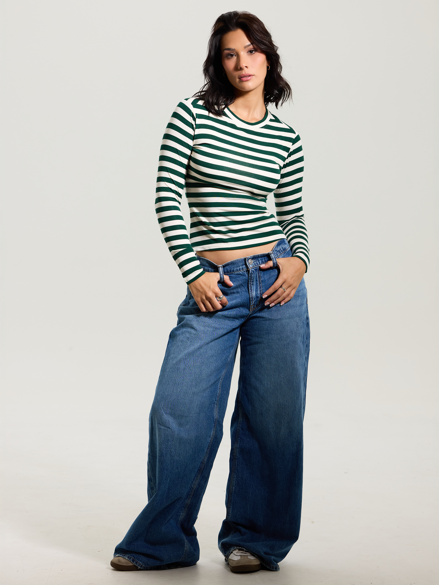--Emerald and Cream Stripes