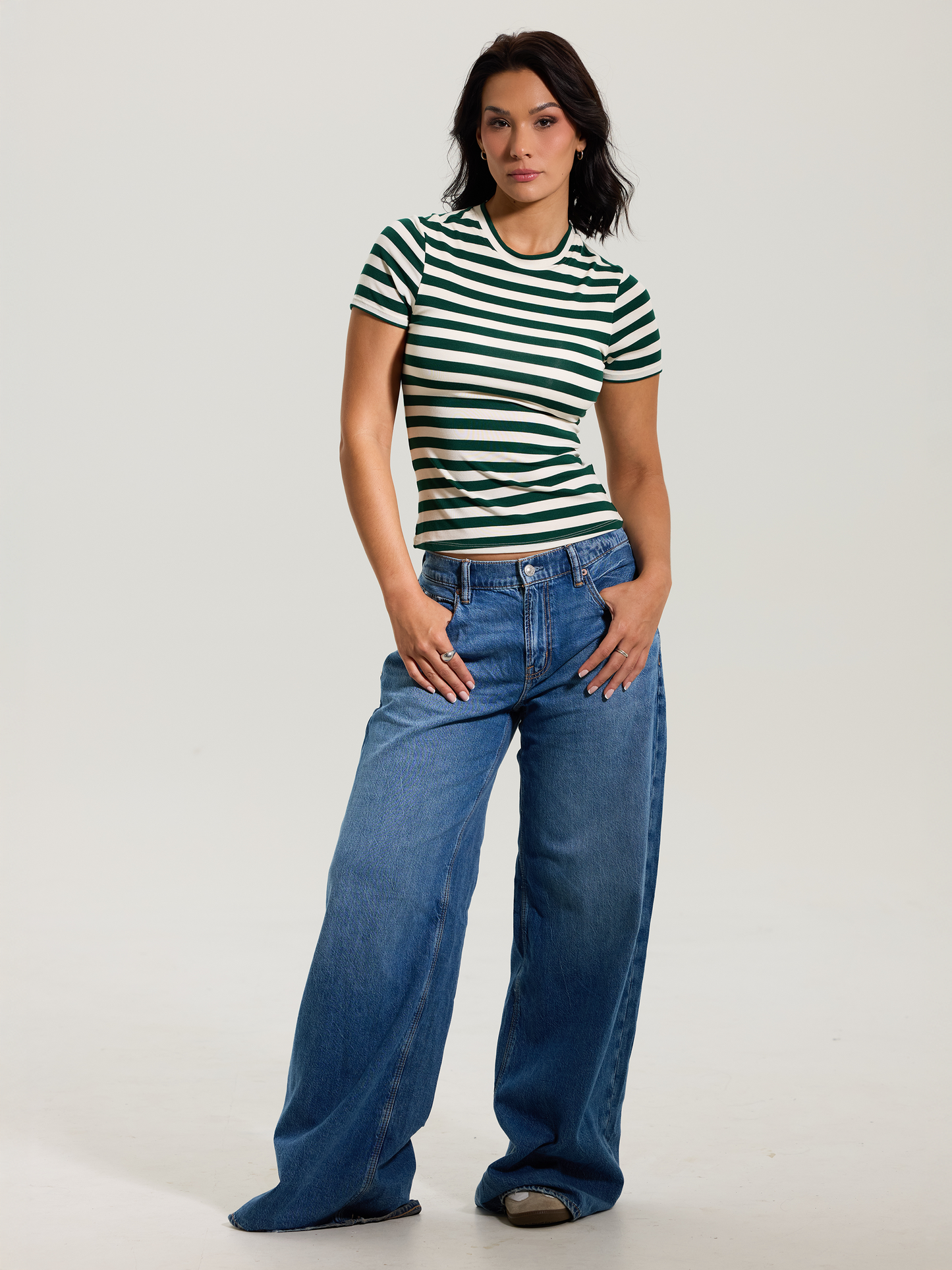 --Emerald and Cream Stripes