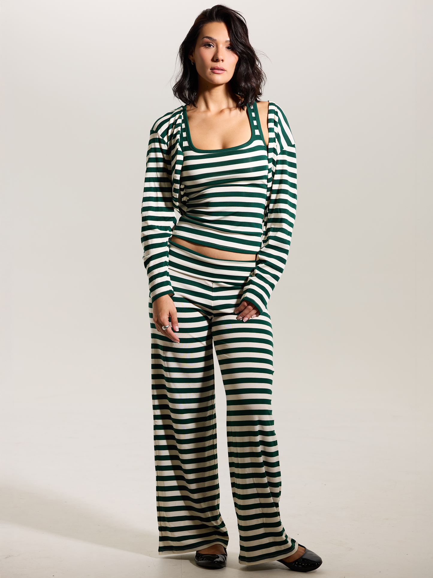 --Emerald and Cream Stripes