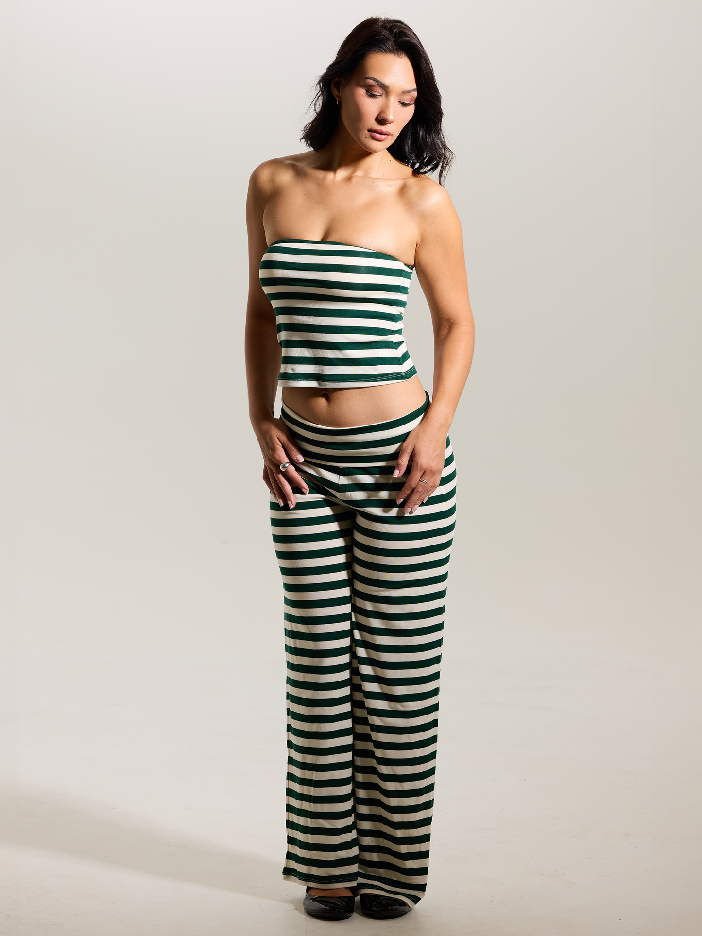 --Emerald and Cream Stripes