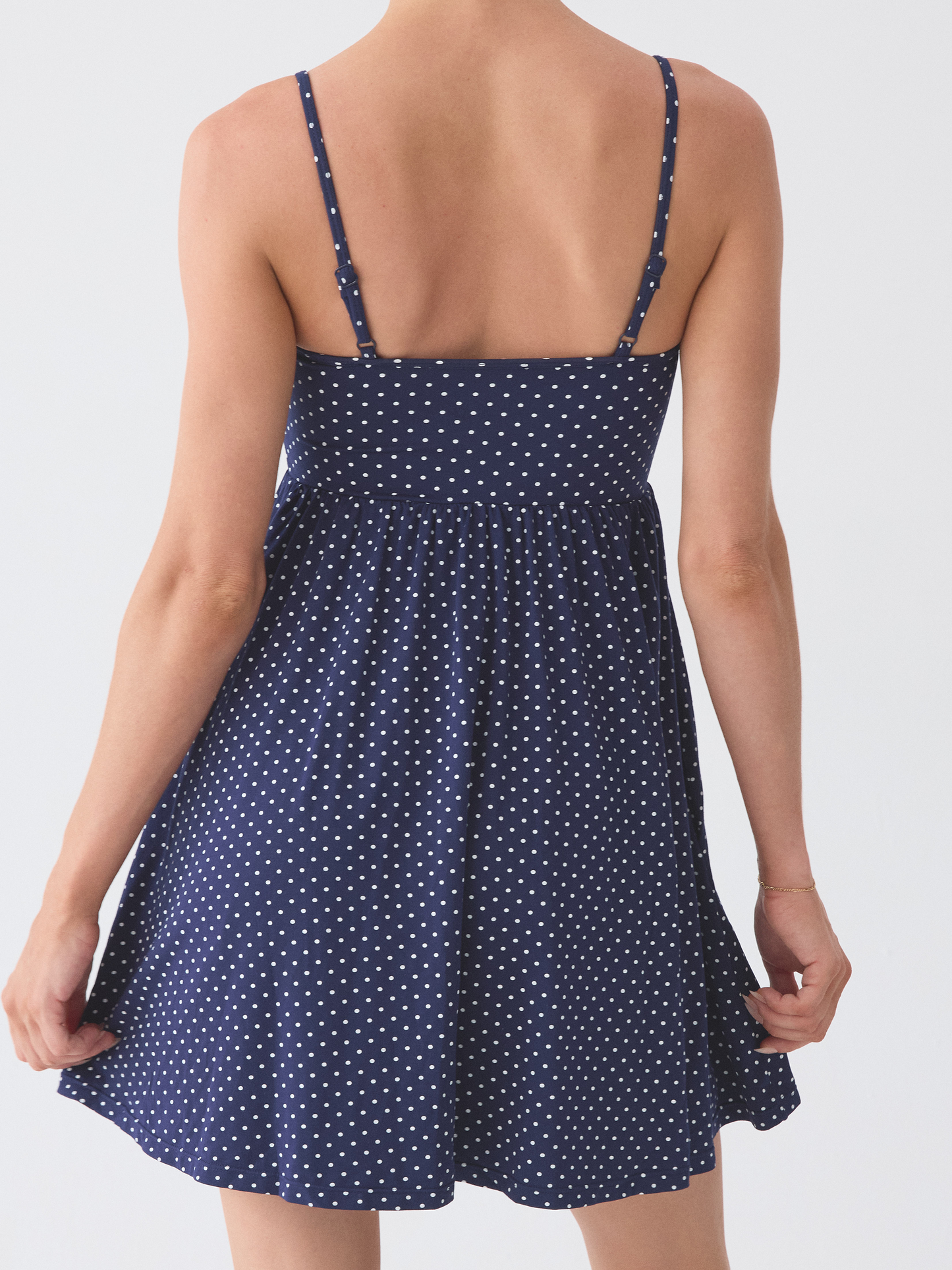 --Navy and White Polka Dot