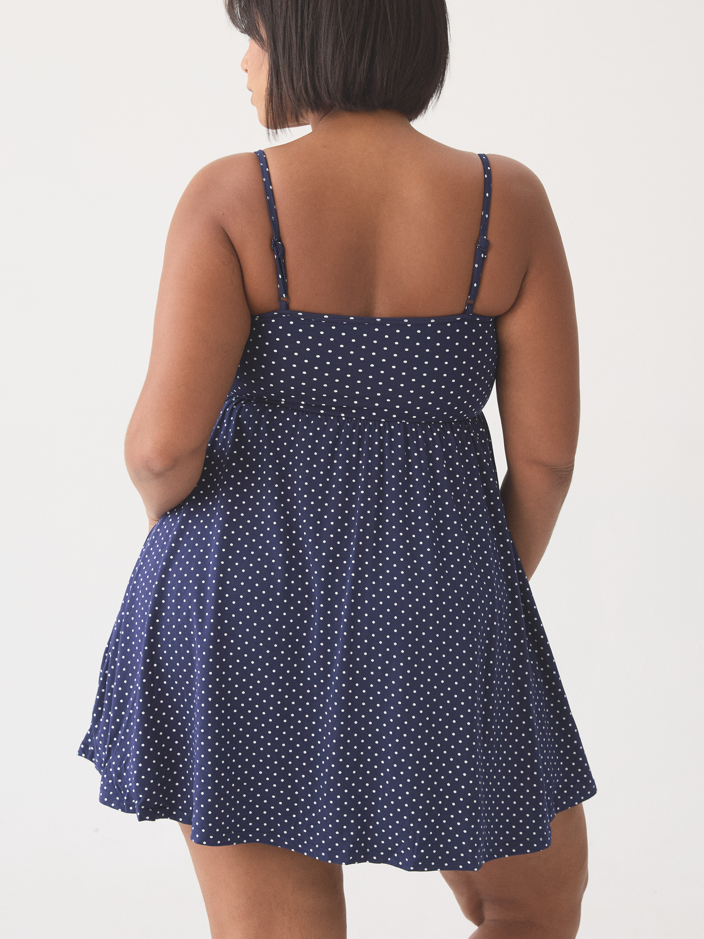 --Navy and White Polka Dot