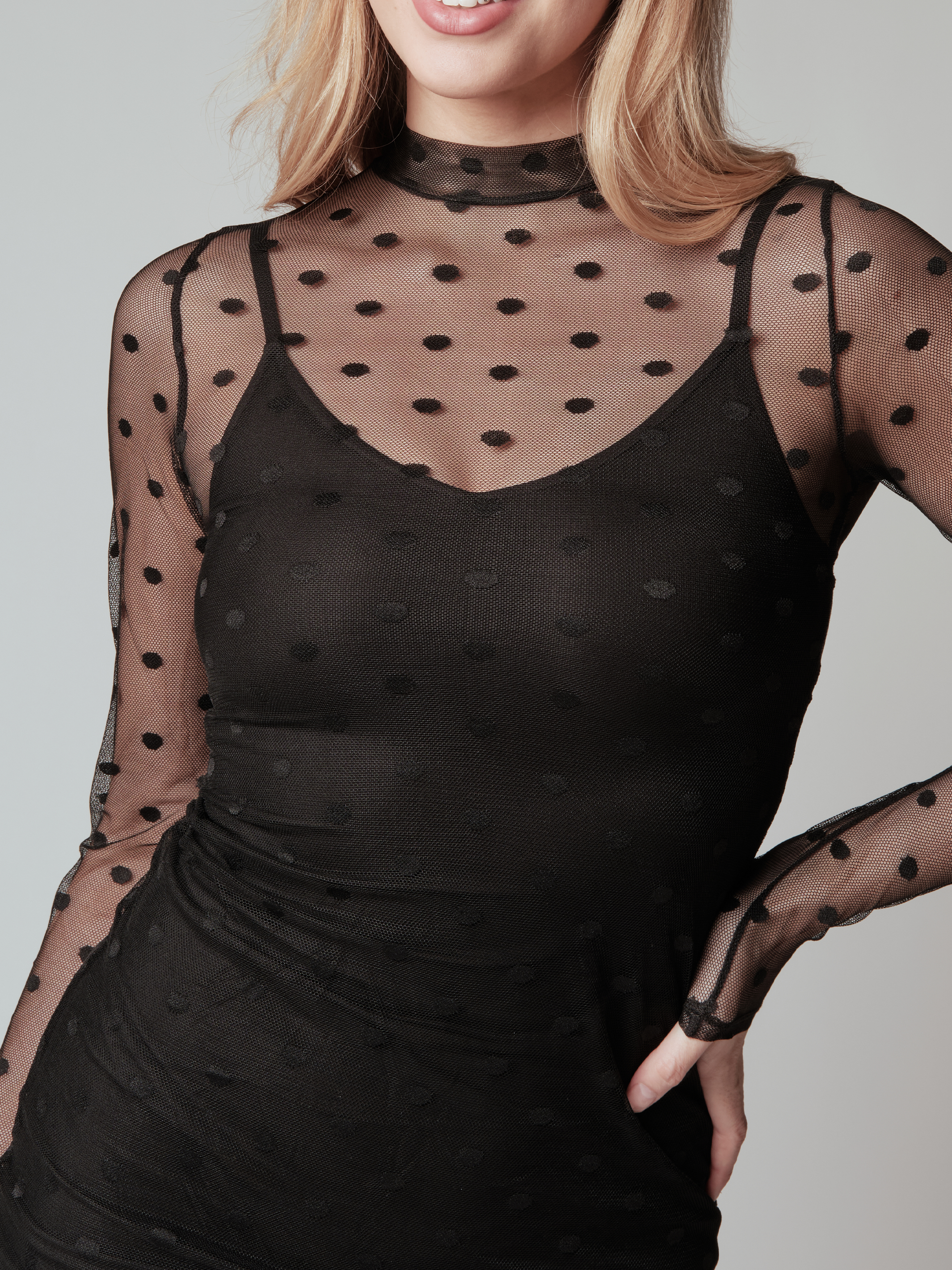 Polka Dot Two Piece Mesh Mini Dress - Black Polka Dot / 3XL Polka Dot Two Piece Mesh Mini Dress - Black Polka Dot / 3XL