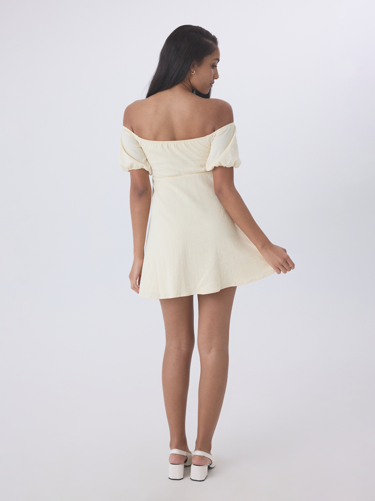 Off The Shoulder Milkmaid Mini Dress Lemon Yellow / XXS
