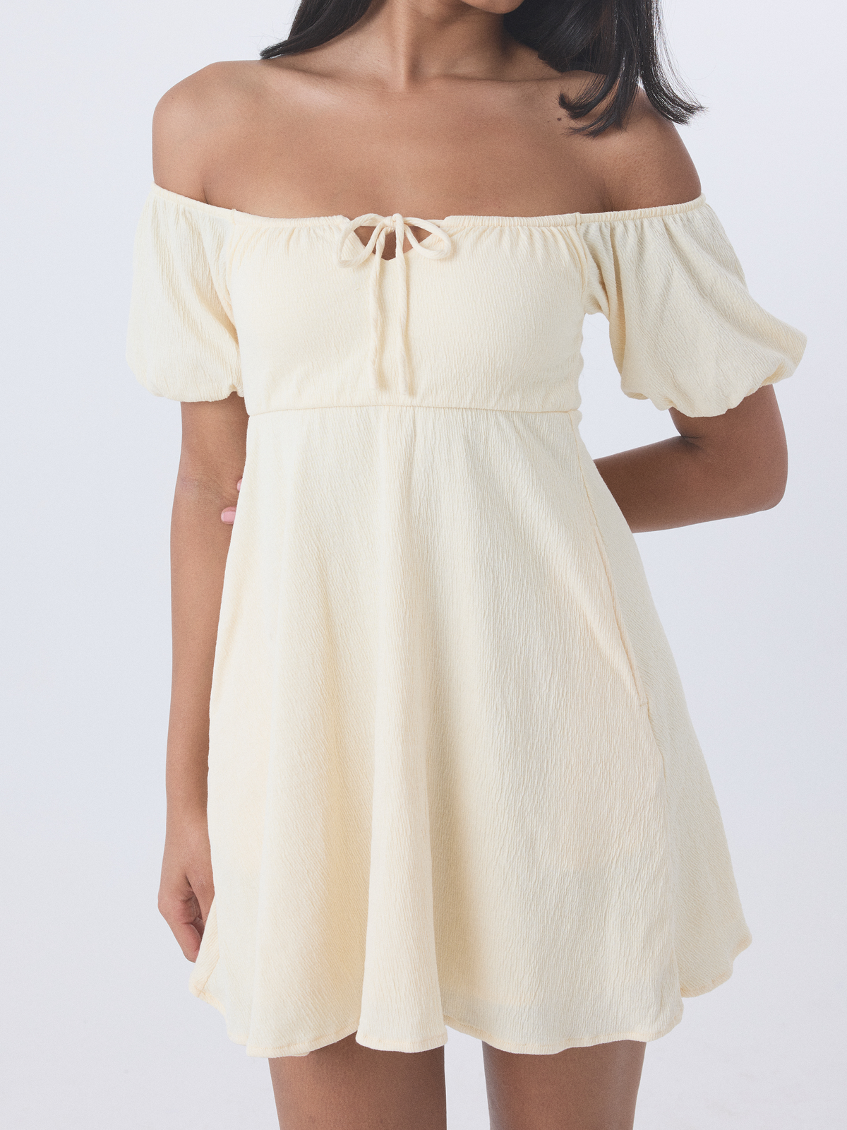 Off The Shoulder Milkmaid Mini Dress Lemon Yellow / XXS