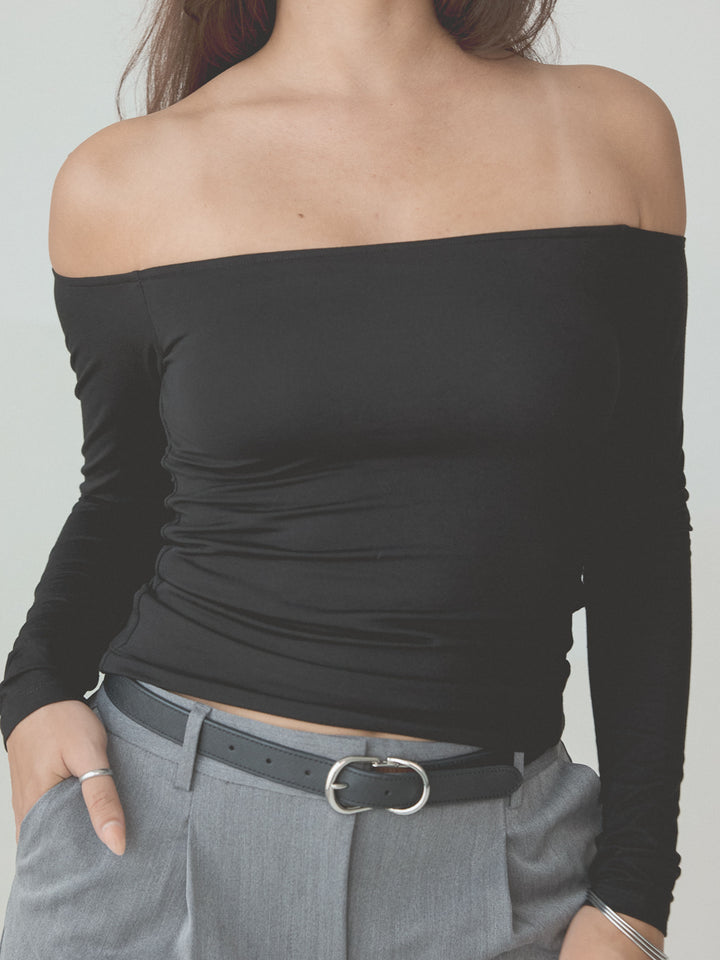 Solid Off The Shoulder Braless Long Sleeve