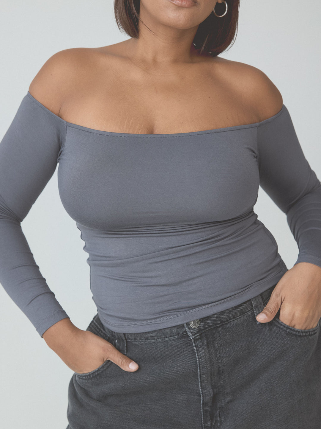 Solid Off The Shoulder Braless Long Sleeve