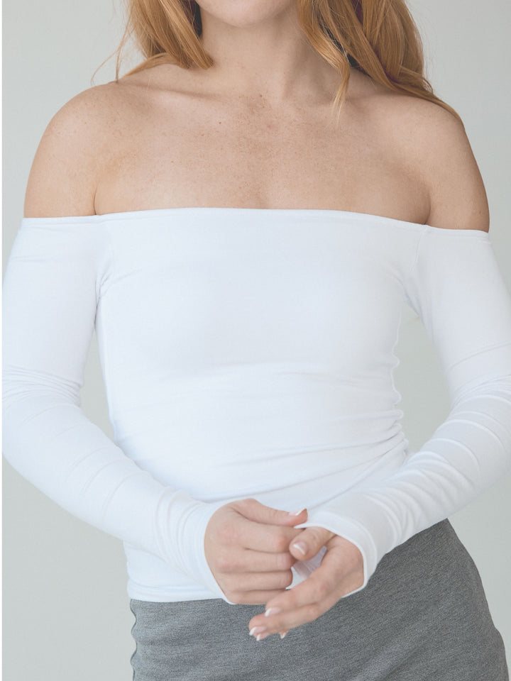 Solid Off The Shoulder Braless Long Sleeve