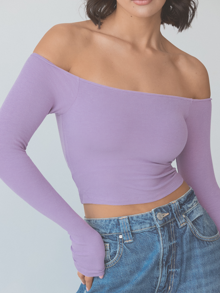 Ribbed Off The Shoulder Long Sleeve Crop