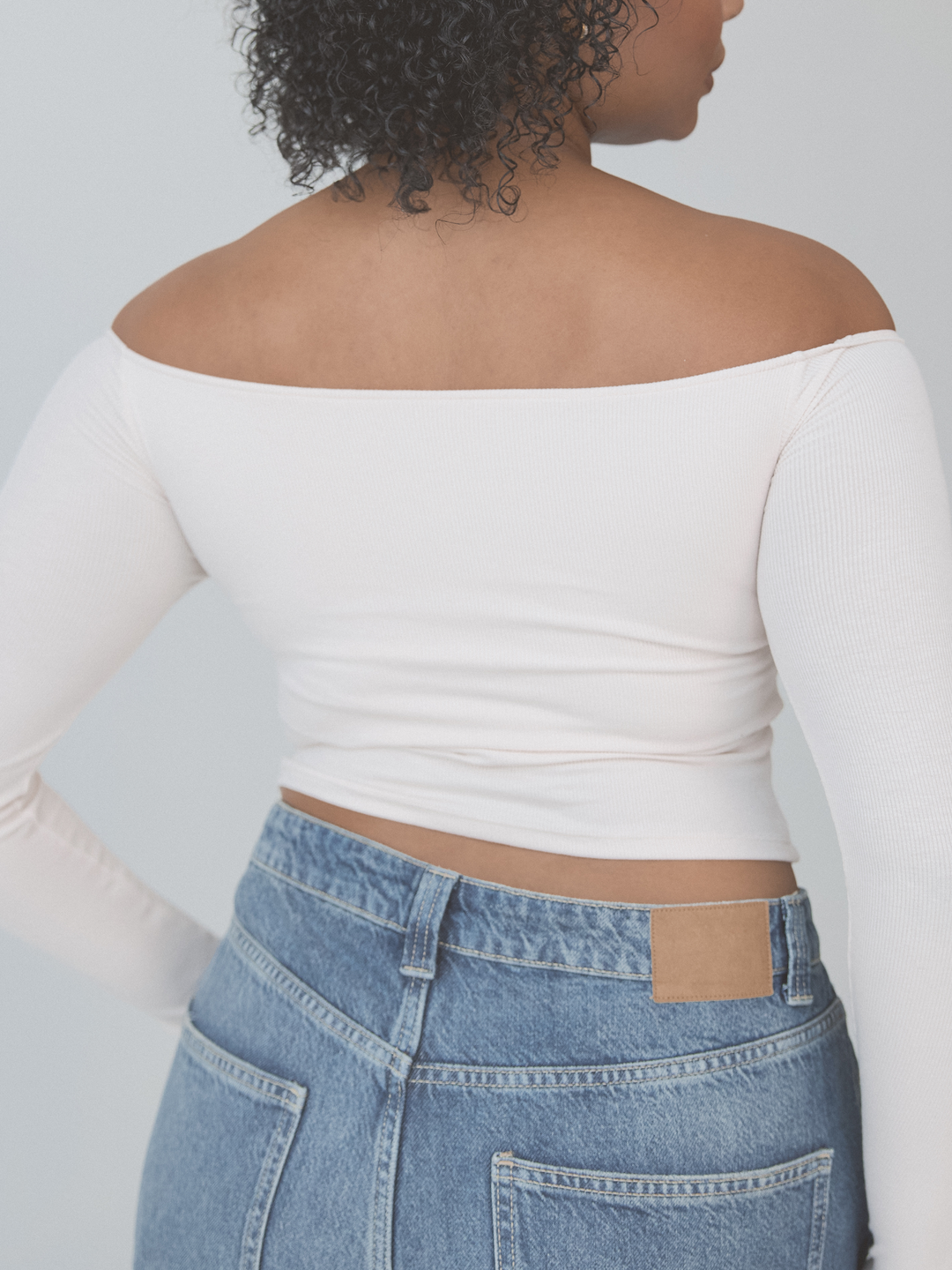 Ribbed Off The Shoulder Long Sleeve Crop