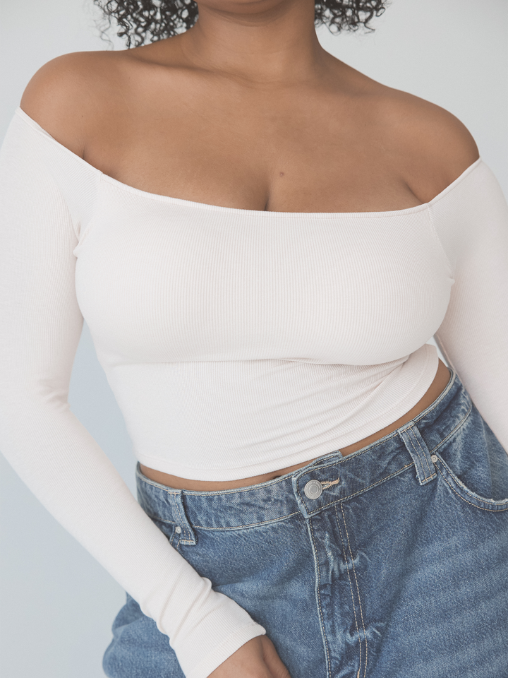 Ribbed Off The Shoulder Long Sleeve Crop