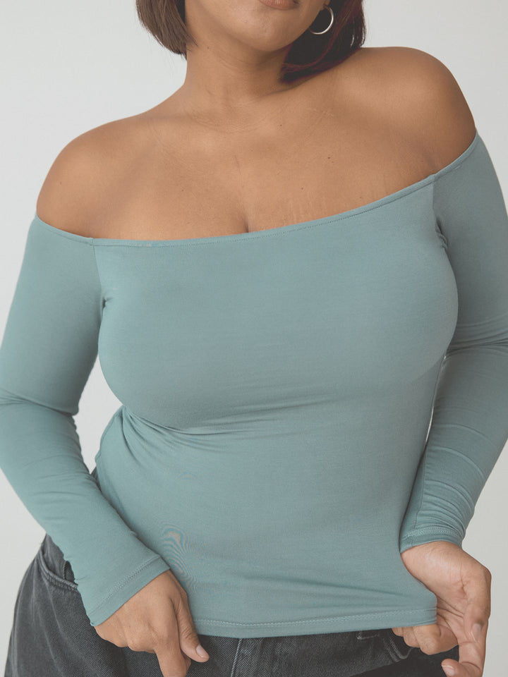 Solid Off The Shoulder Braless Long Sleeve