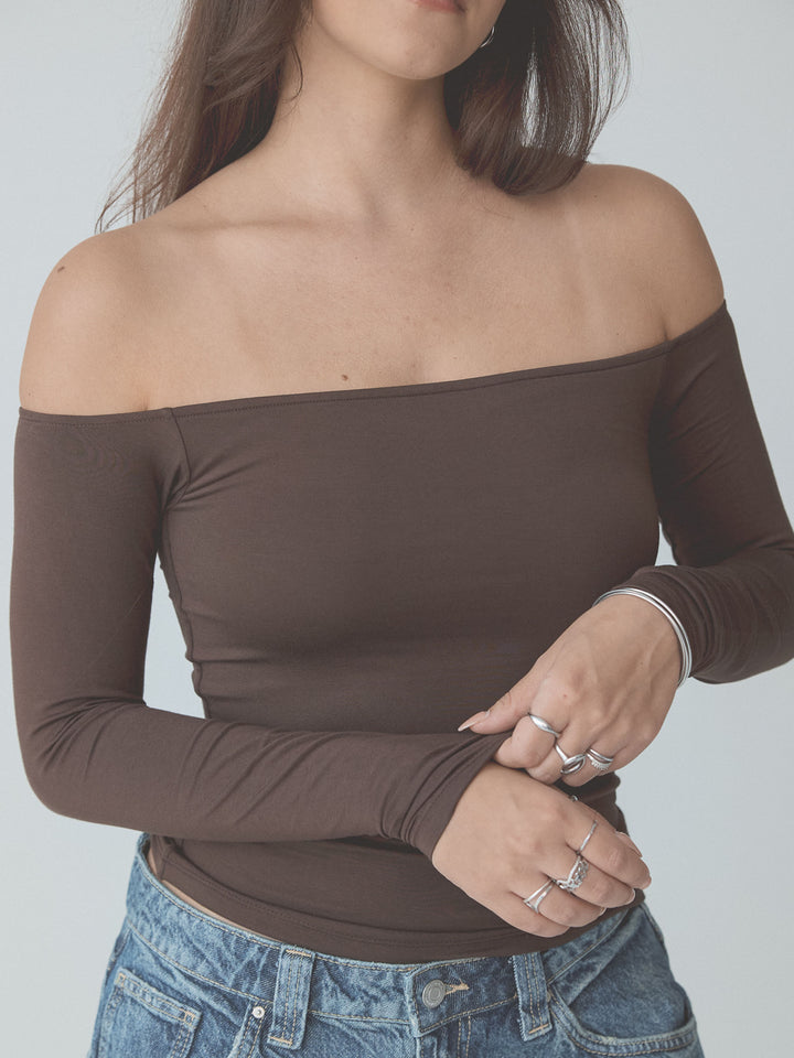 Solid Off The Shoulder Braless Long Sleeve