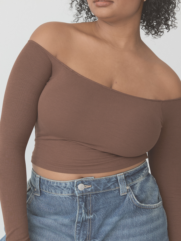 Ribbed Off The Shoulder Long Sleeve Crop