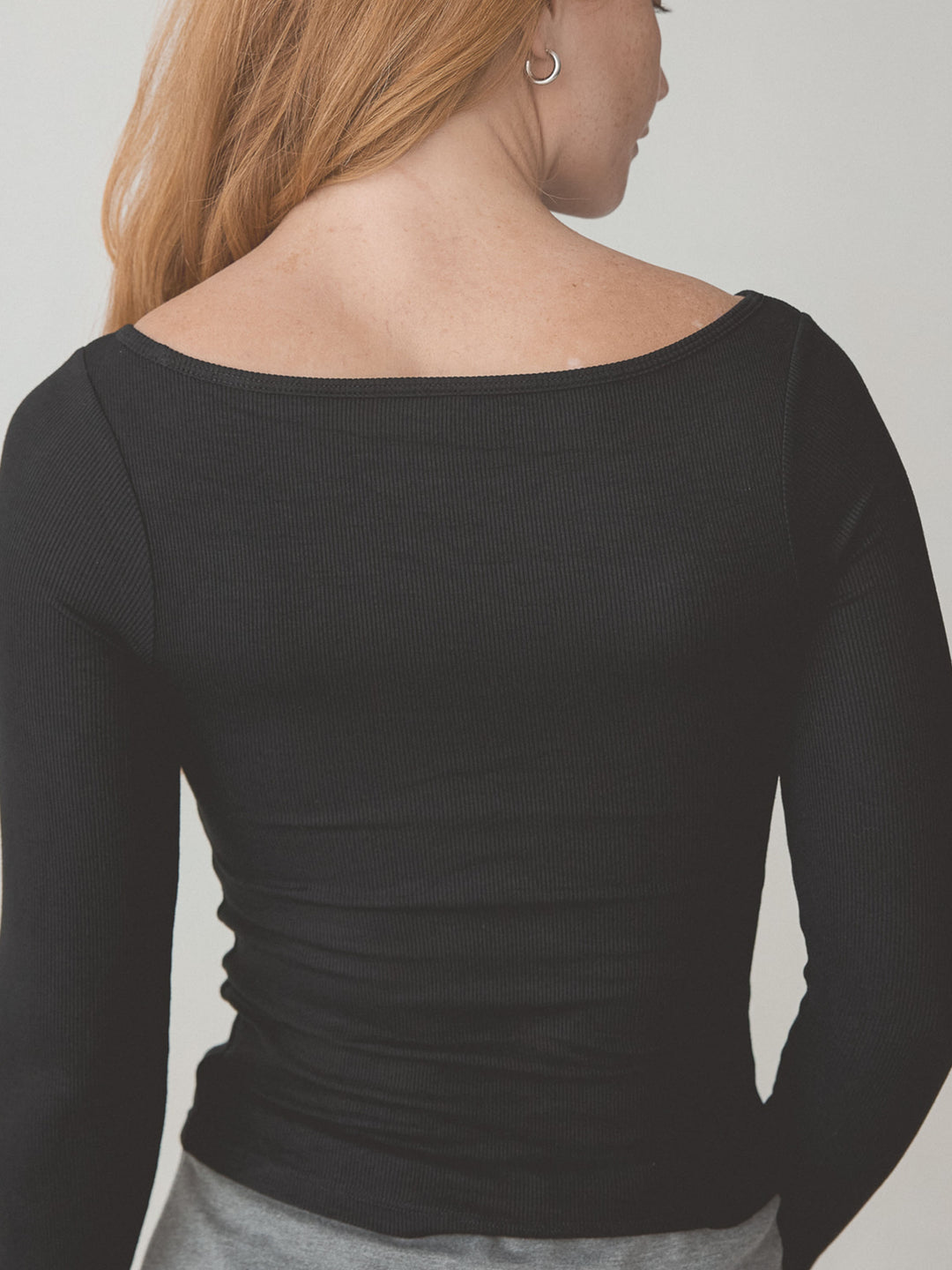 Ribbed Boat Neck Braless Long Sleeve