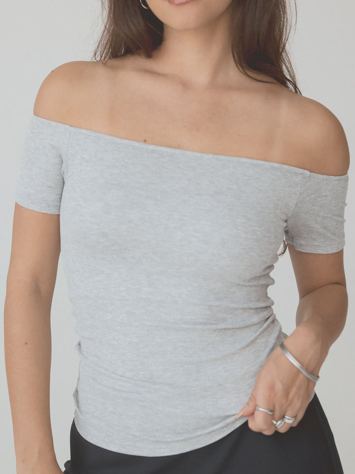 Ribbed Off The Shoulder Braless Short Sleeve