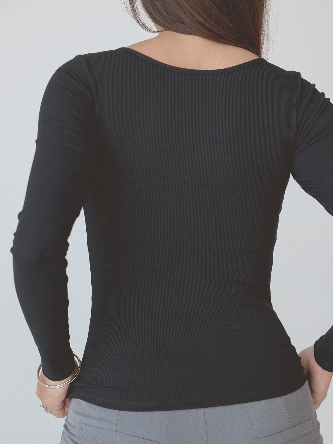 Braless Ribbed U-Shape Long Sleeve