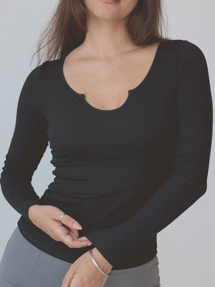 Braless Ribbed U-Shape Long Sleeve