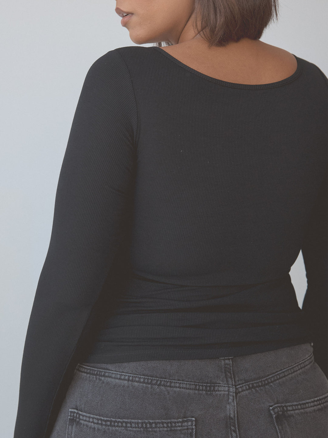 Braless Ribbed U-Shape Long Sleeve