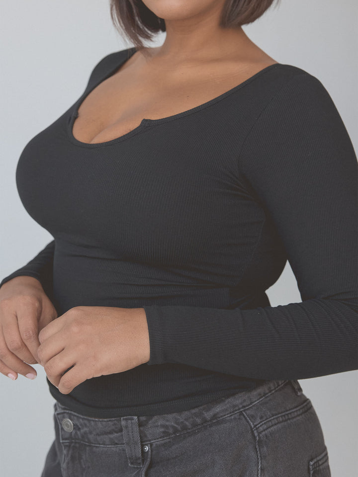 Braless Ribbed U-Shape Long Sleeve