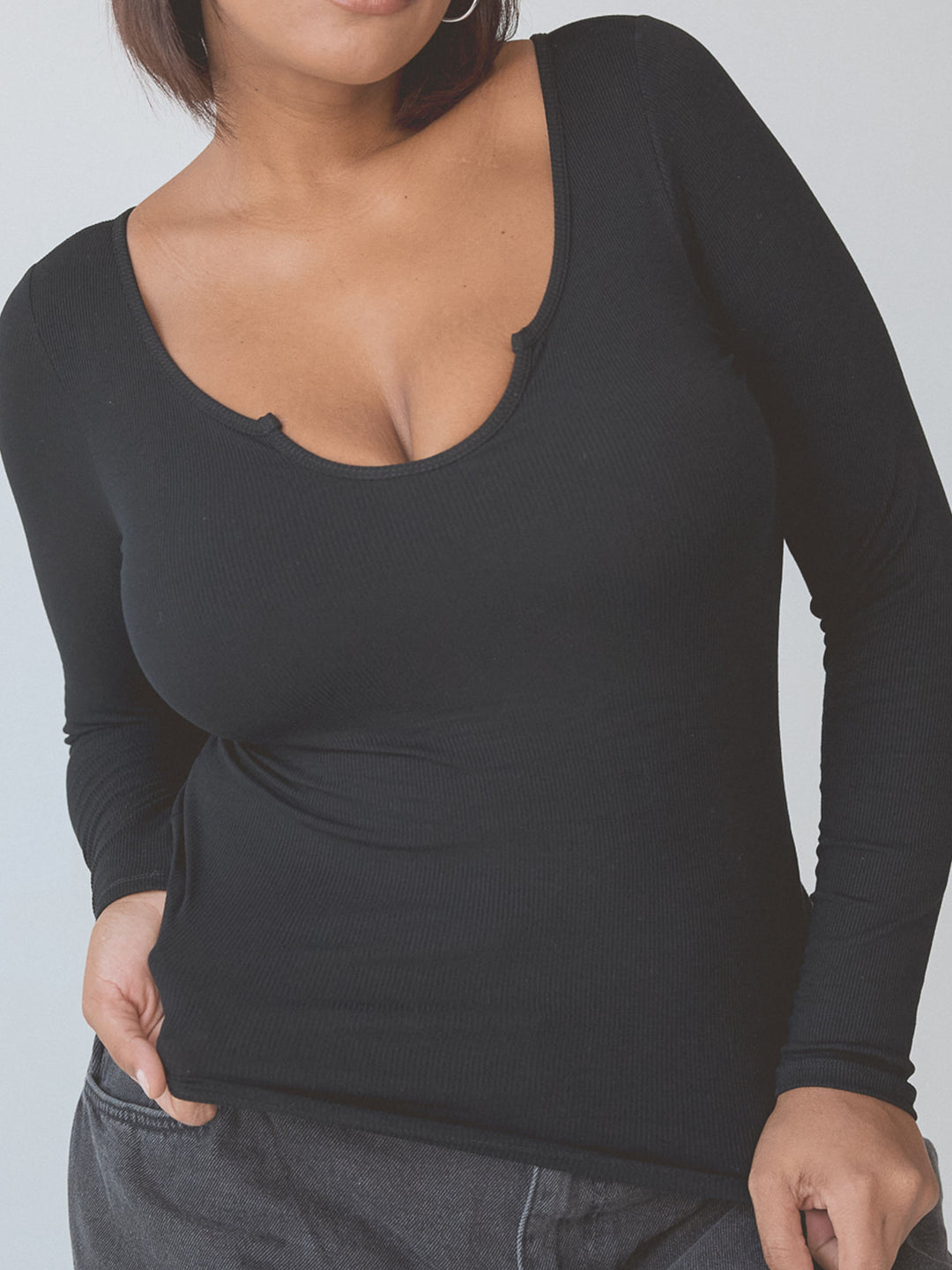 Braless Ribbed U-Shape Long Sleeve