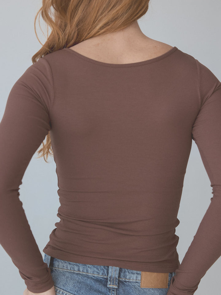 Braless Ribbed U-Shape Long Sleeve