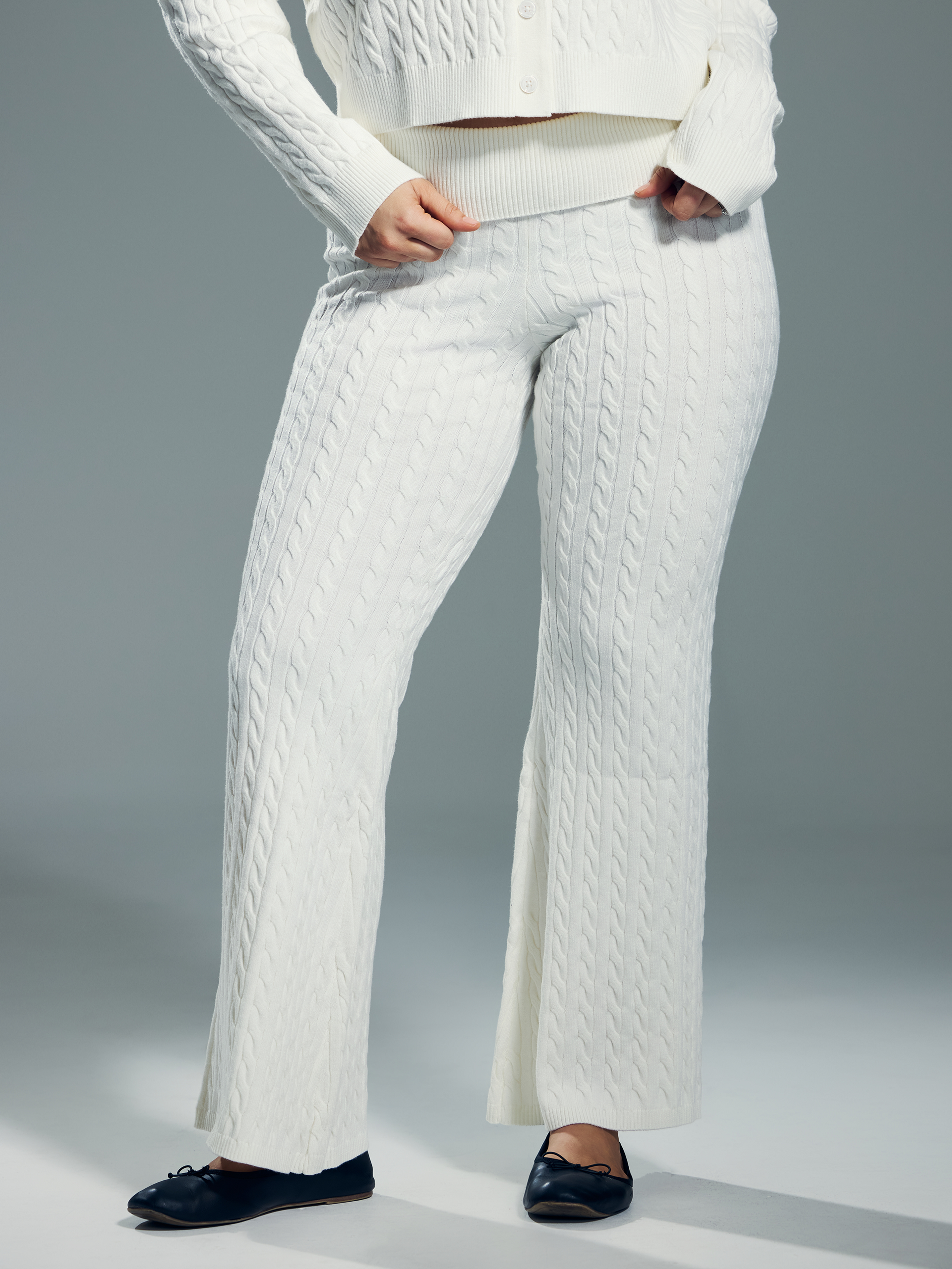 Cable Knit Fold Over Flare Pants – Klassy Network