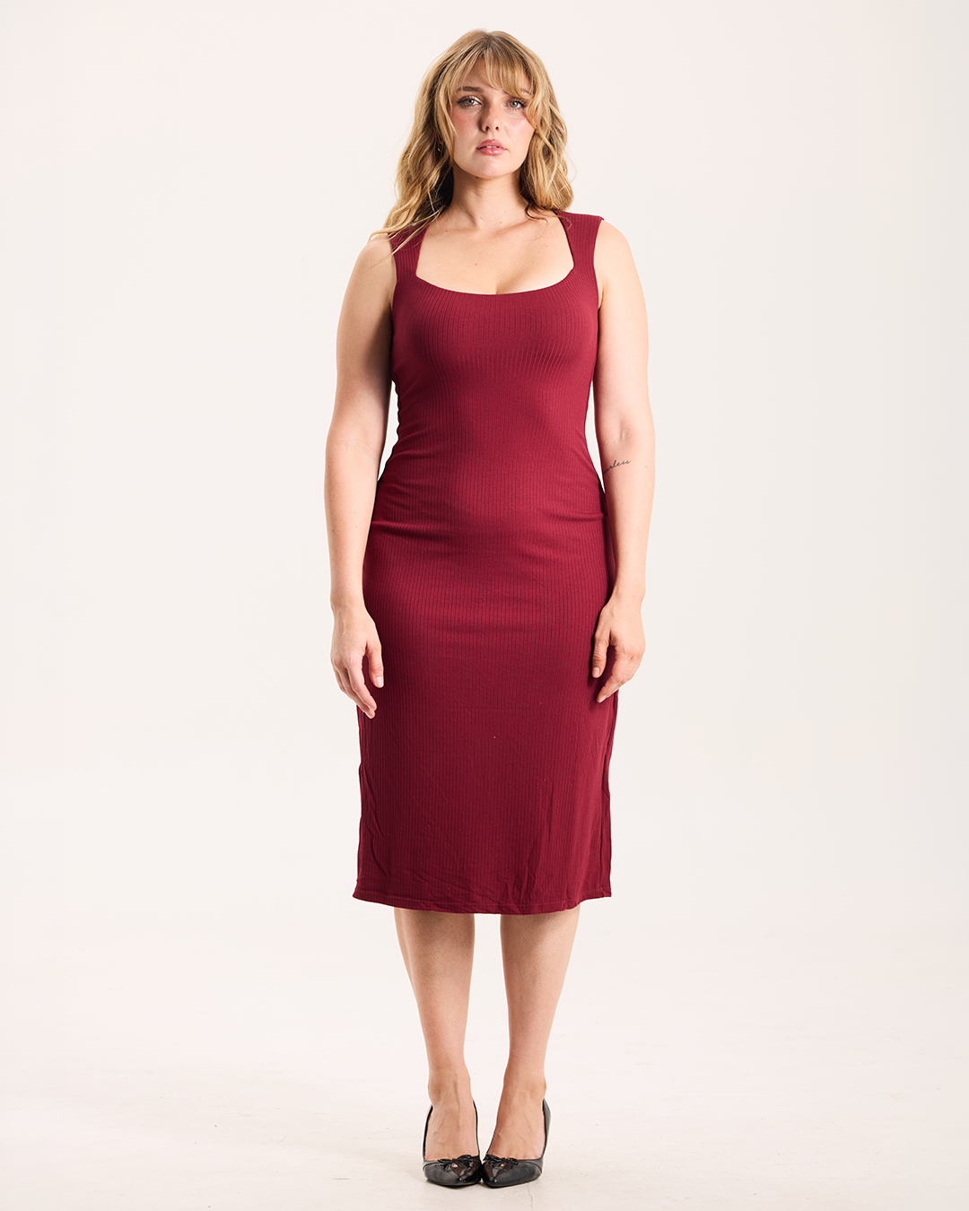Ribbed Square Neck Tank Midi Brami Dress - Klassy Fall '26