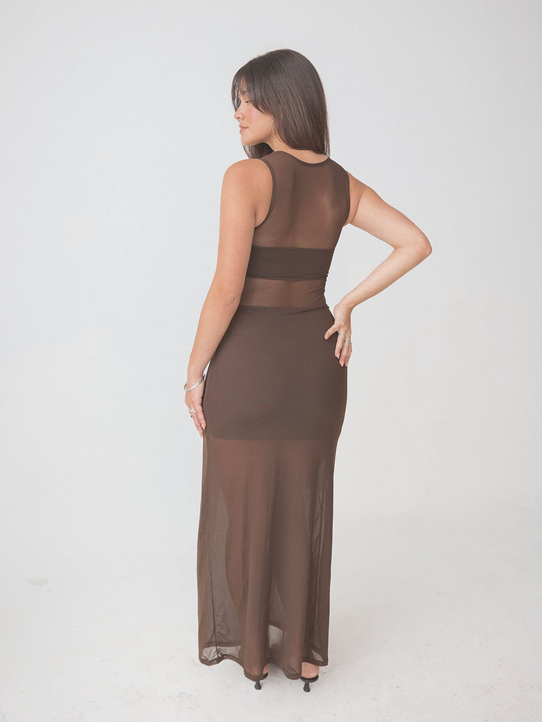 Braless High Neck Mesh Maxi Dress