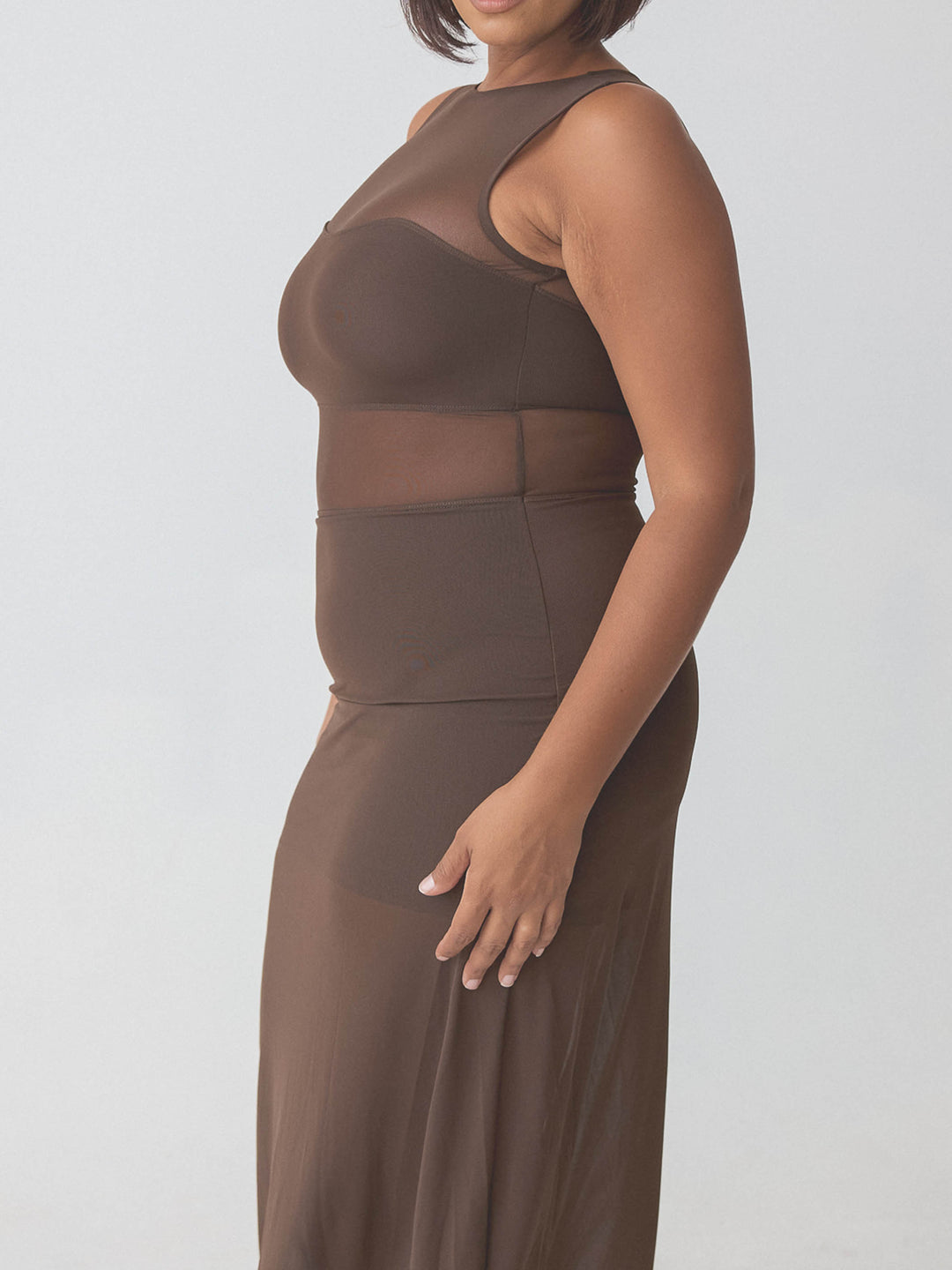 Braless High Neck Mesh Maxi Dress