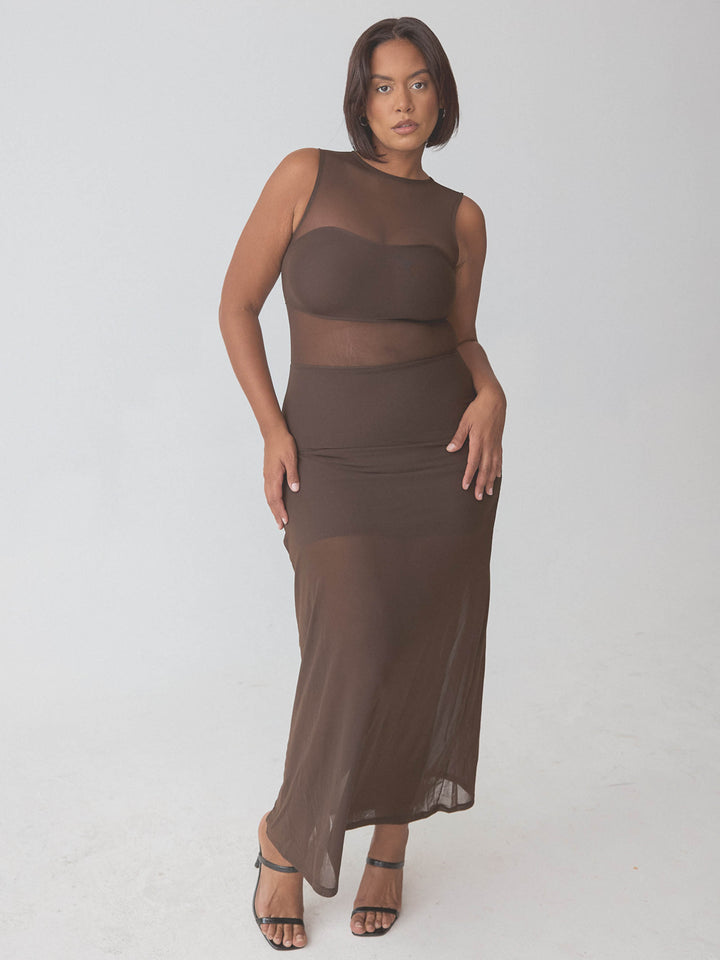 Braless High Neck Mesh Maxi Dress