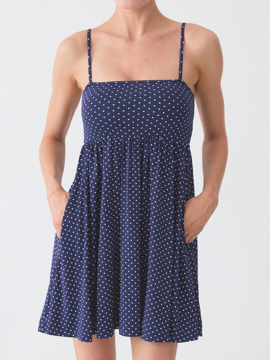 --Navy and White Polka Dot
