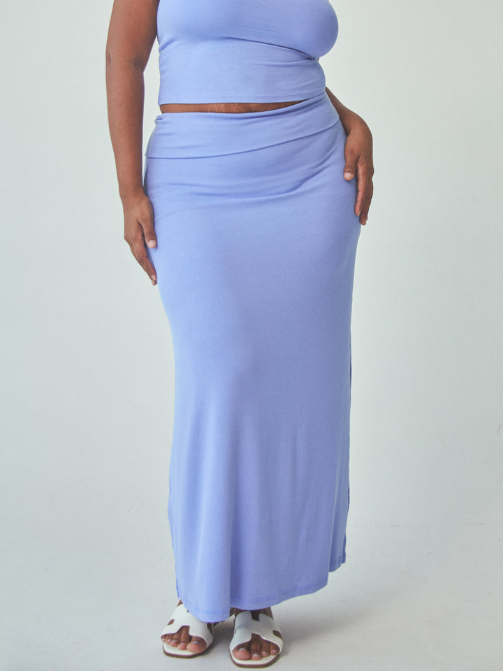 Ribbed Fold Over Maxi Skirt