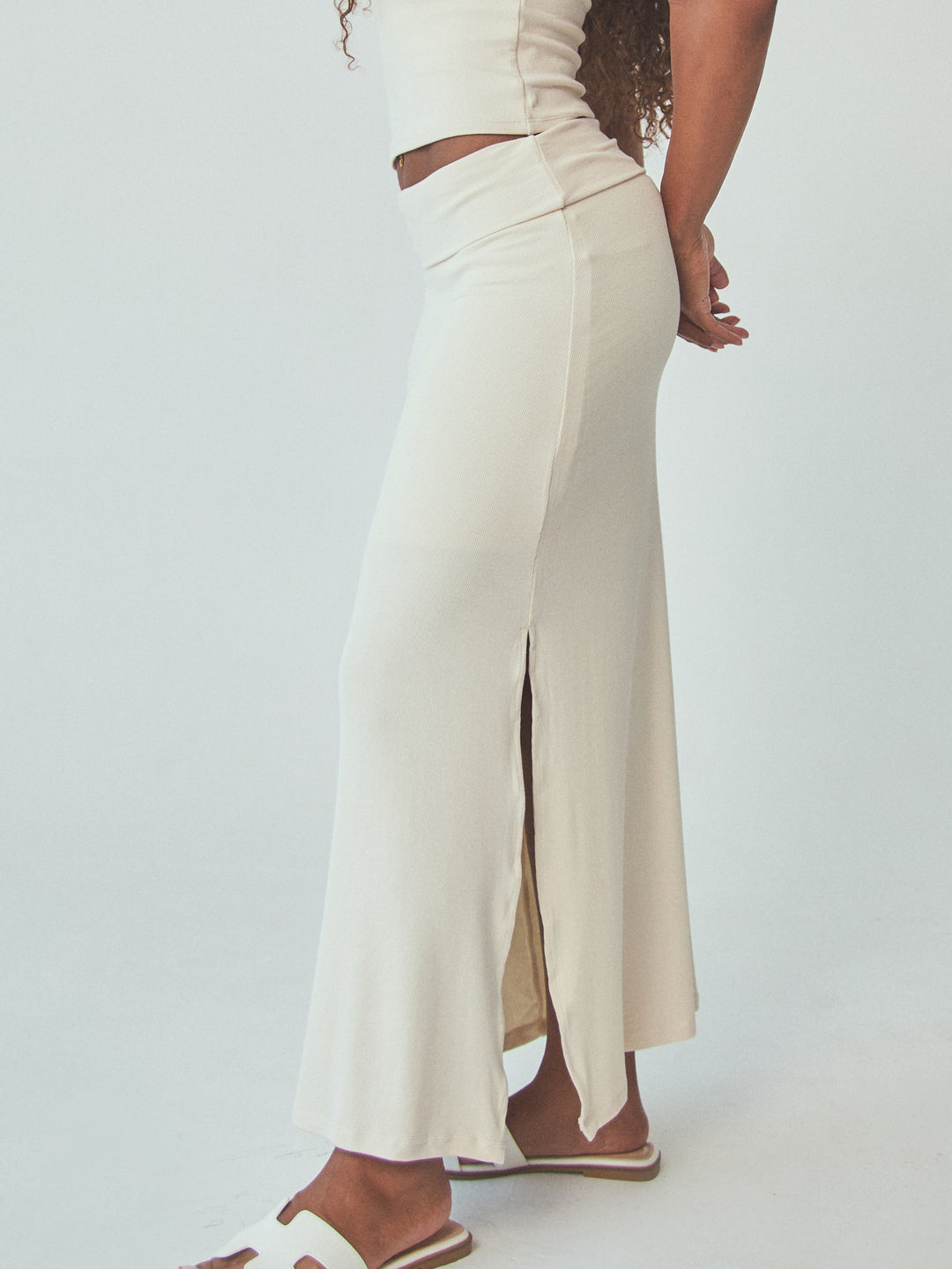 Ribbed Fold Over Maxi Skirt