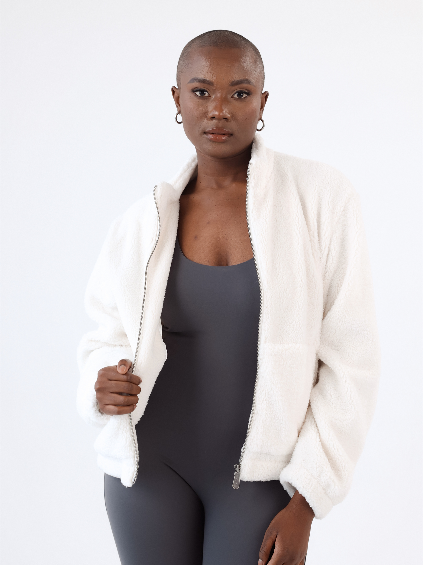 White cropped teddy sales jacket