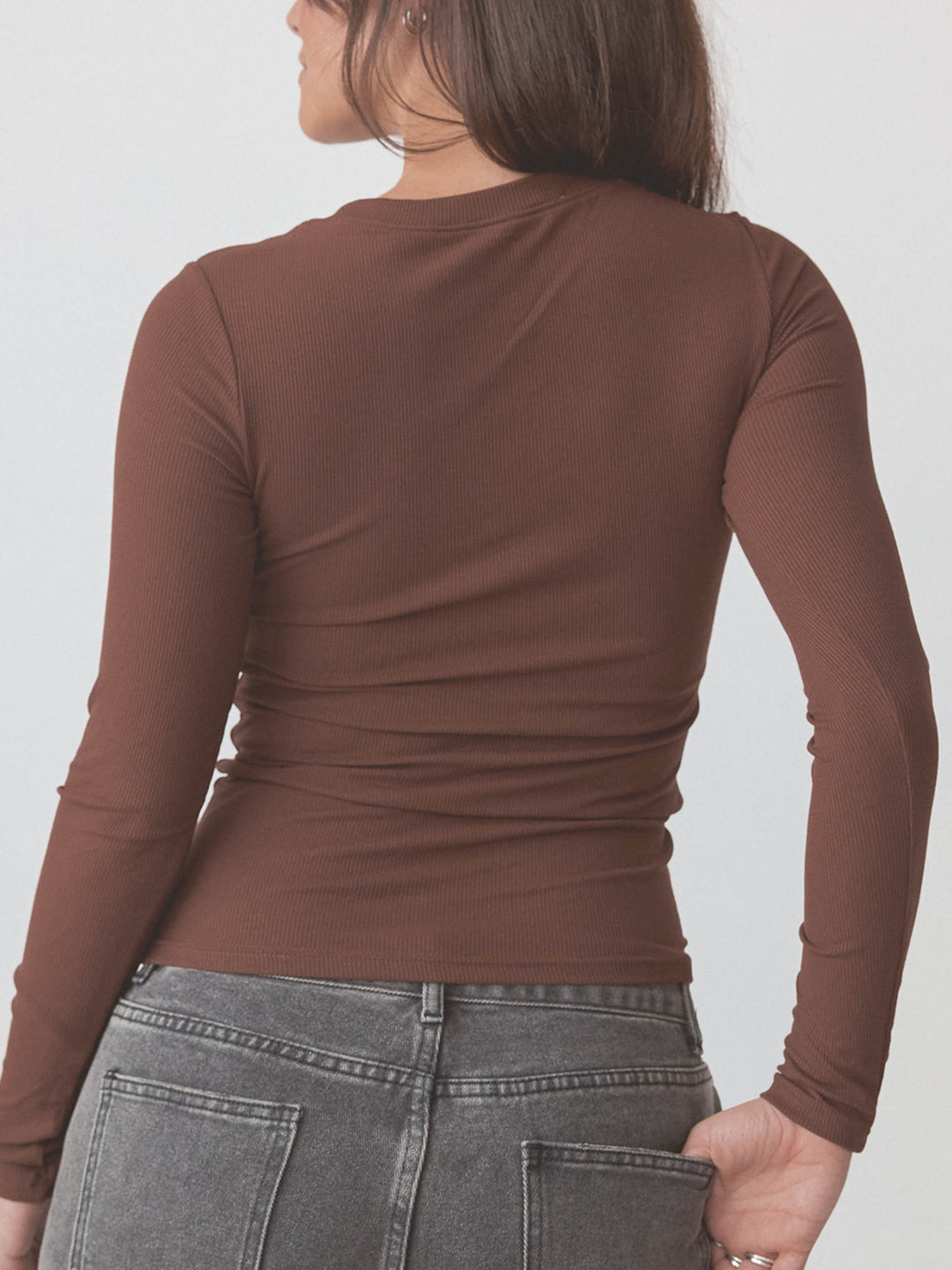 Crew Neck Ribbed Long Sleeve Brami