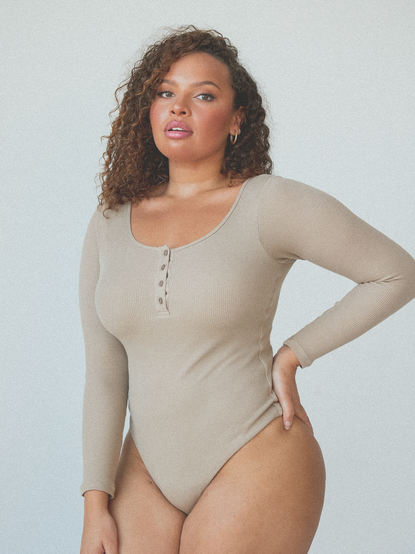 The Chantelle Bodysuit: Mineral Washed Henley Long Sleeve Bodysuit