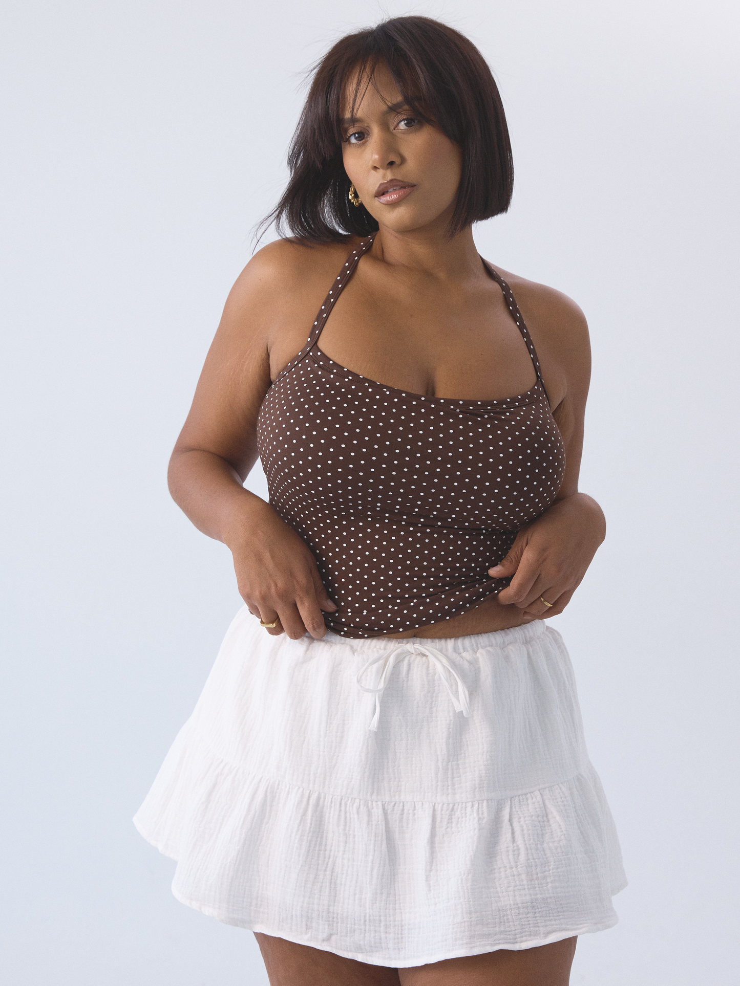 --Brown and White Polka Dot