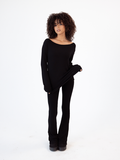 Soft Ribbed Long Sleeve Boat Neck Brami (Full Length)