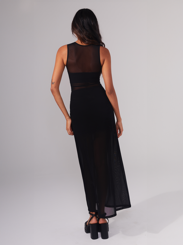 Braless High Neck Mesh Maxi Dress