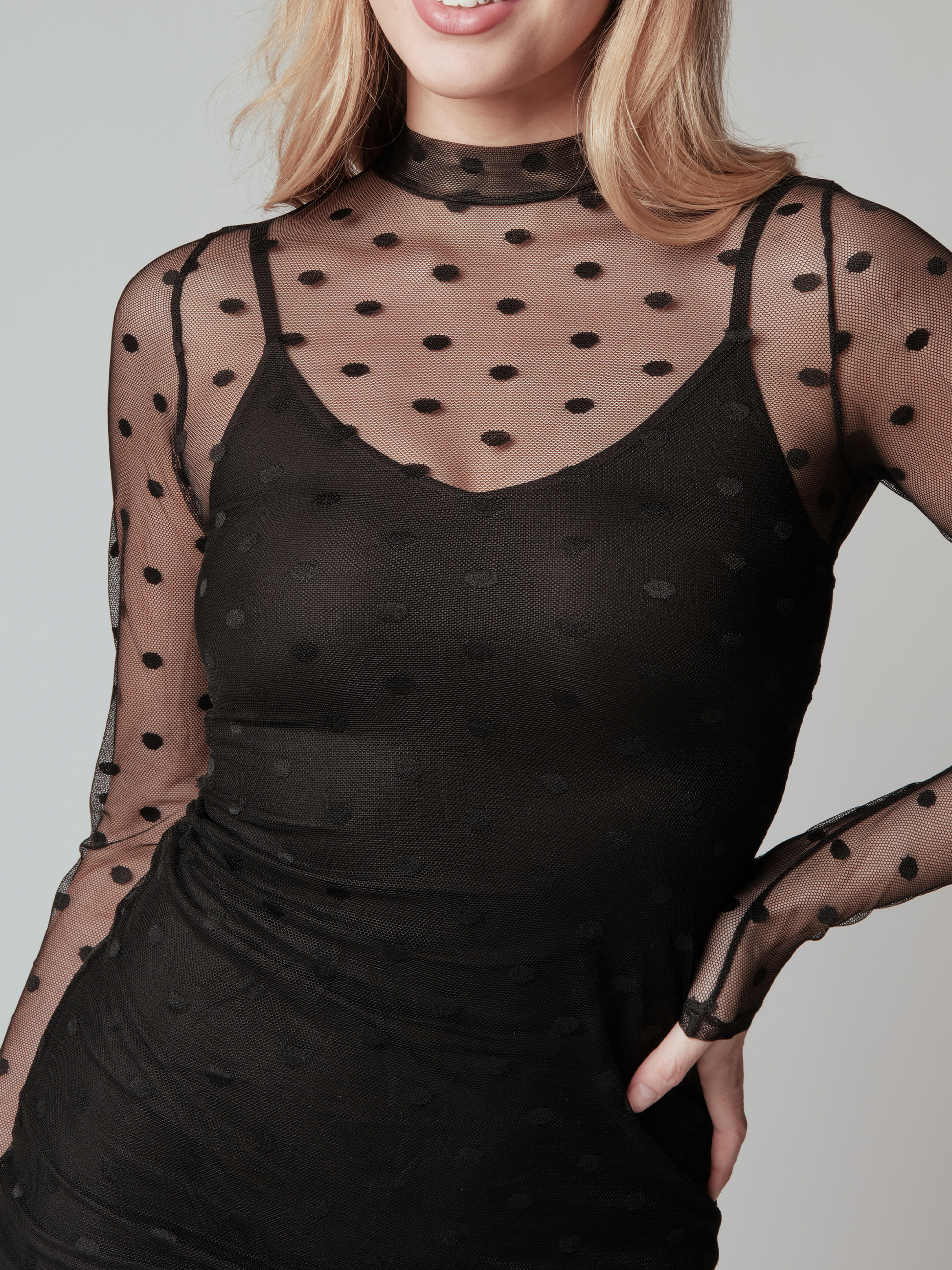 Polka Dot Two Piece Mesh Mini Dress - Black Polka Dot / 3XL Polka Dot Two Piece Mesh Mini Dress - Black Polka Dot / 3XL
