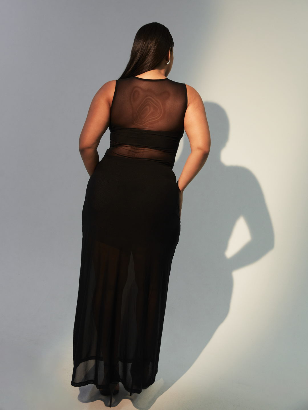 Braless High Neck Mesh Maxi Dress