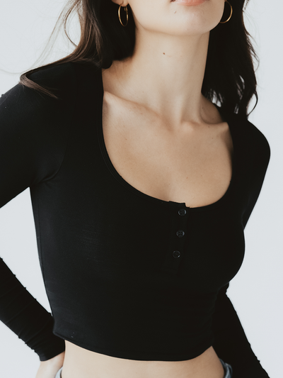 Long Sleeve Henley Brami (Crop)