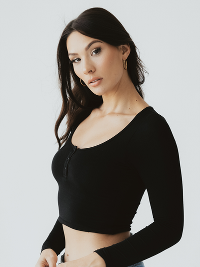Long Sleeve Henley Brami (Crop)