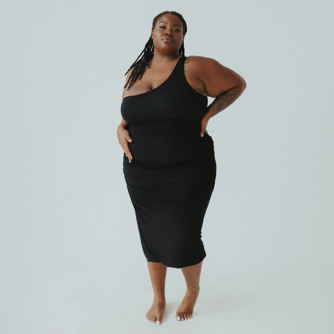 One Shoulder Ruched Midi Brami Dress