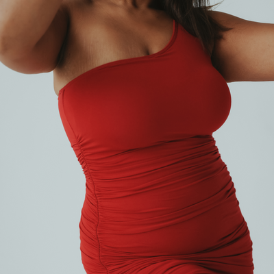 One Shoulder Ruched Midi Brami Dress